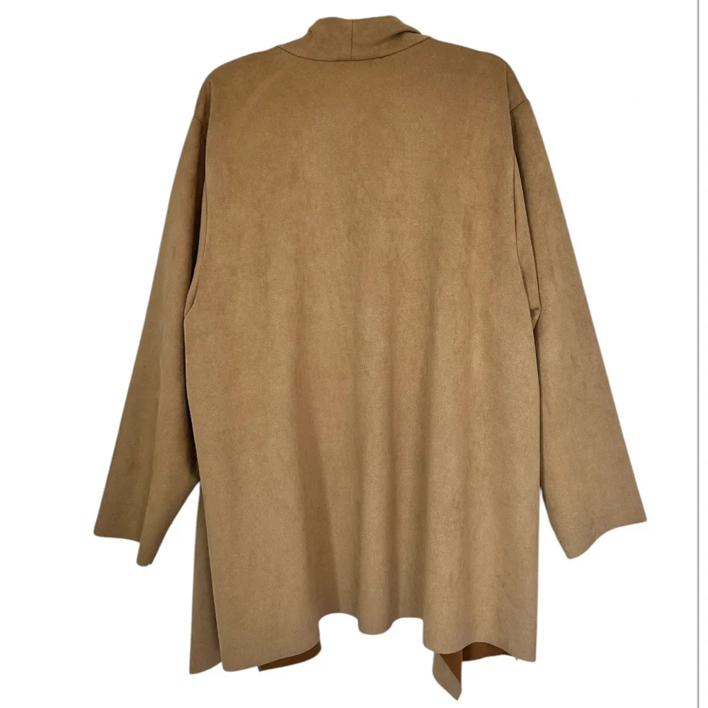 PHILOSOPHY WOMAN Plus Waterfall Jacket‎ Faux Tan Leather/Suede Patch Pockets 3X